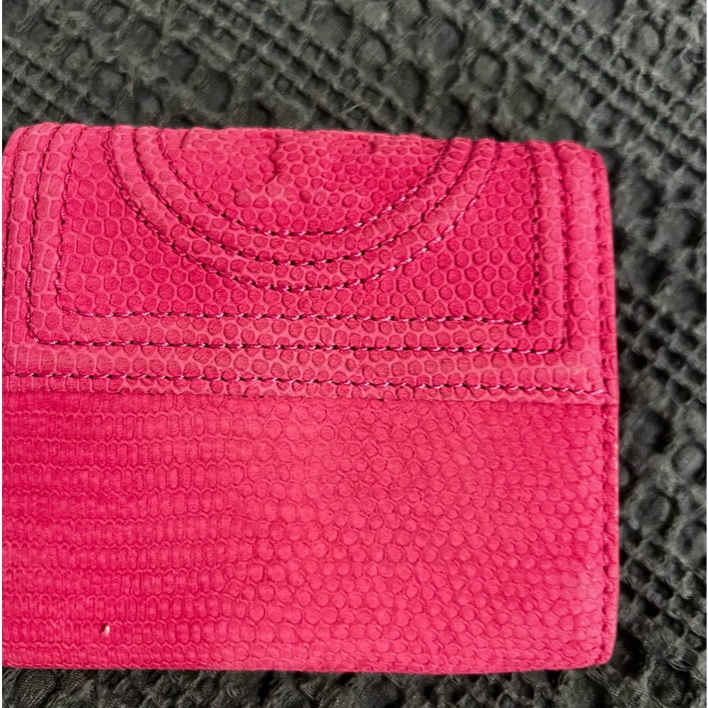 Tory Burch fuchsia colored trifold, small wallet